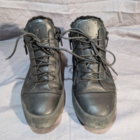 Giuseppe Zanotti “Black Kriss” Sneakers Black Leather Men Size 44 - Picture 1 of 13